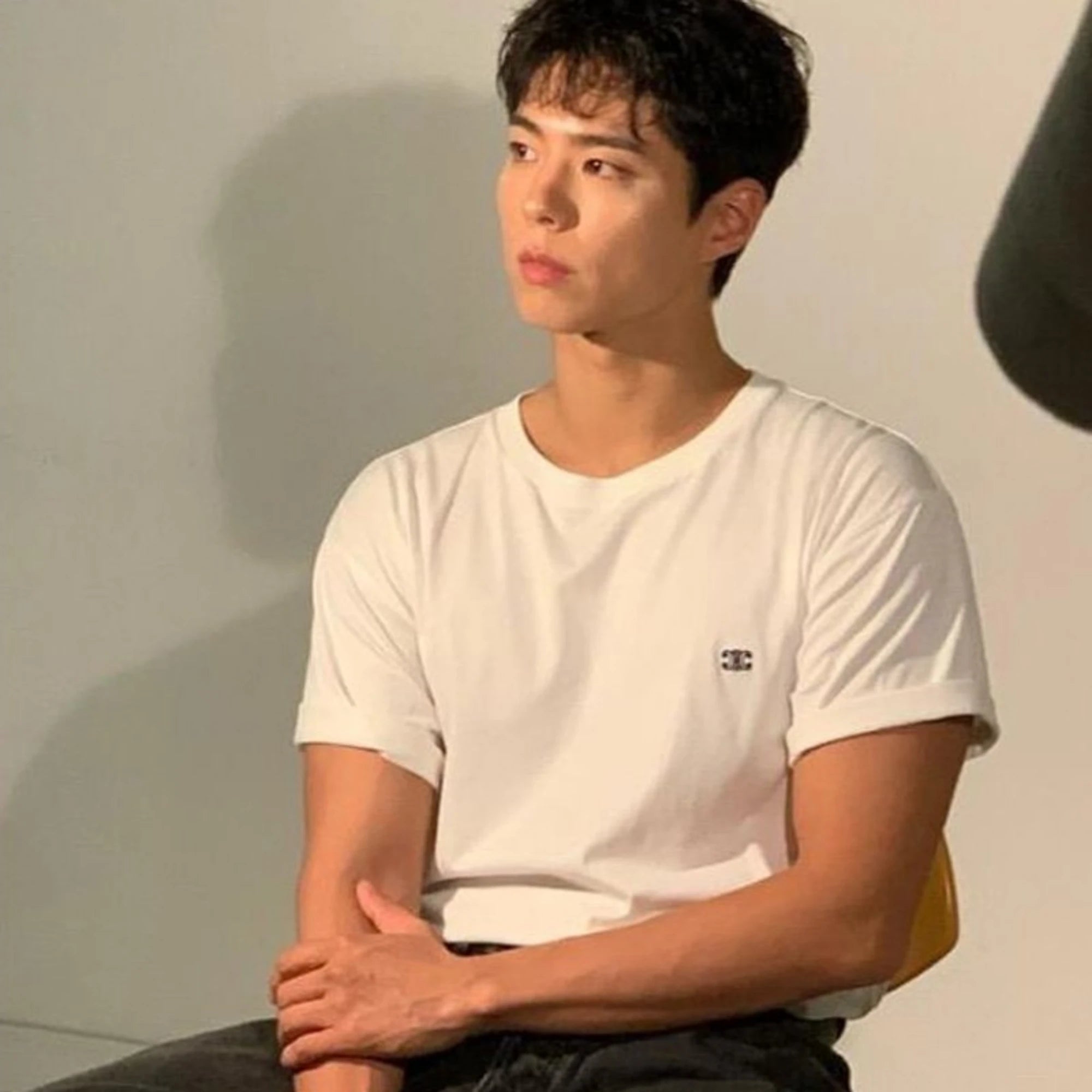 셀린느 트리옹프 자수 반팔 티셔츠 착용 이미지
