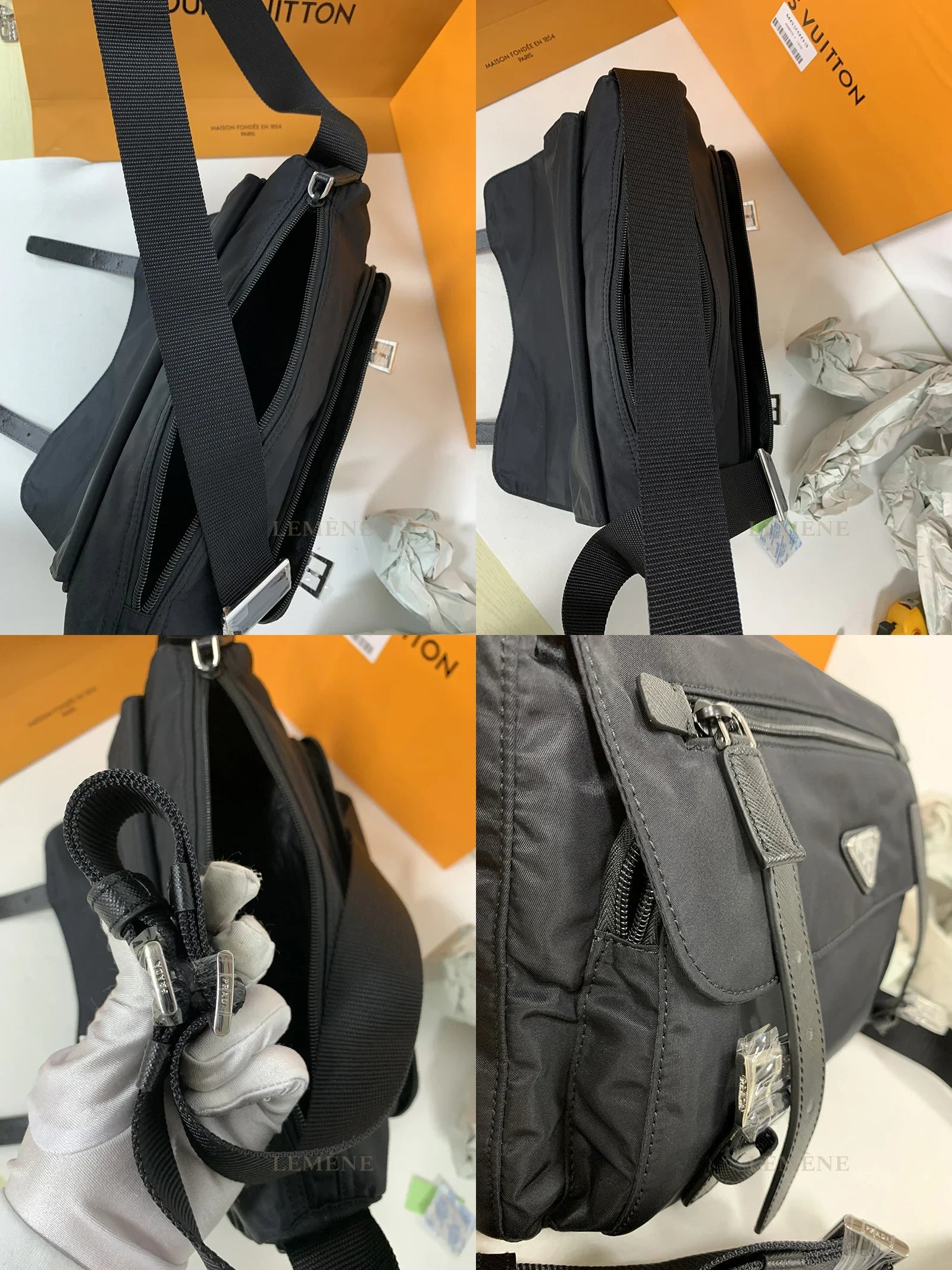프라다 나일론 삼각로고 메신저백