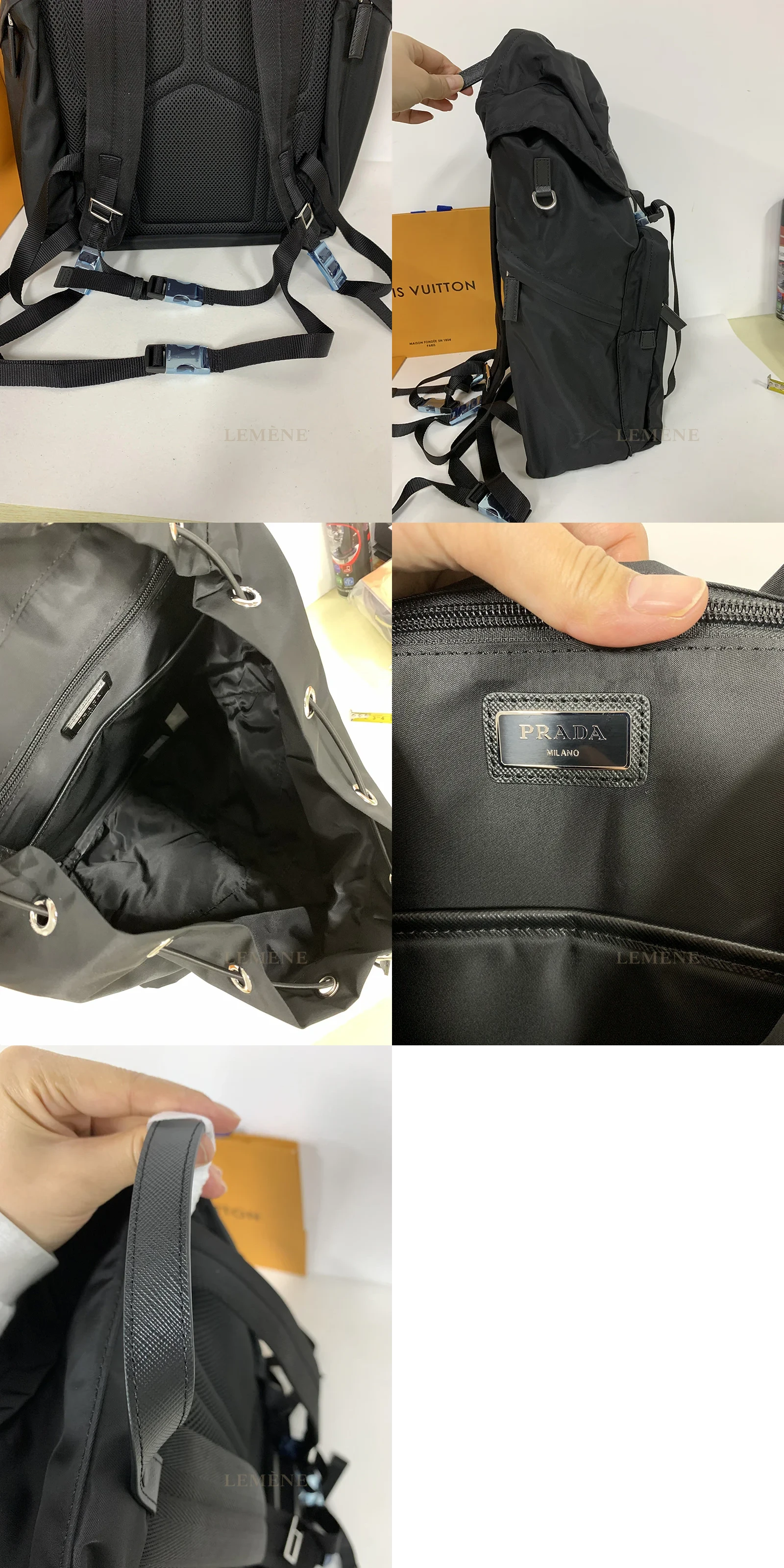 프라다 리나일론 및 사피아노 가죽 백팩