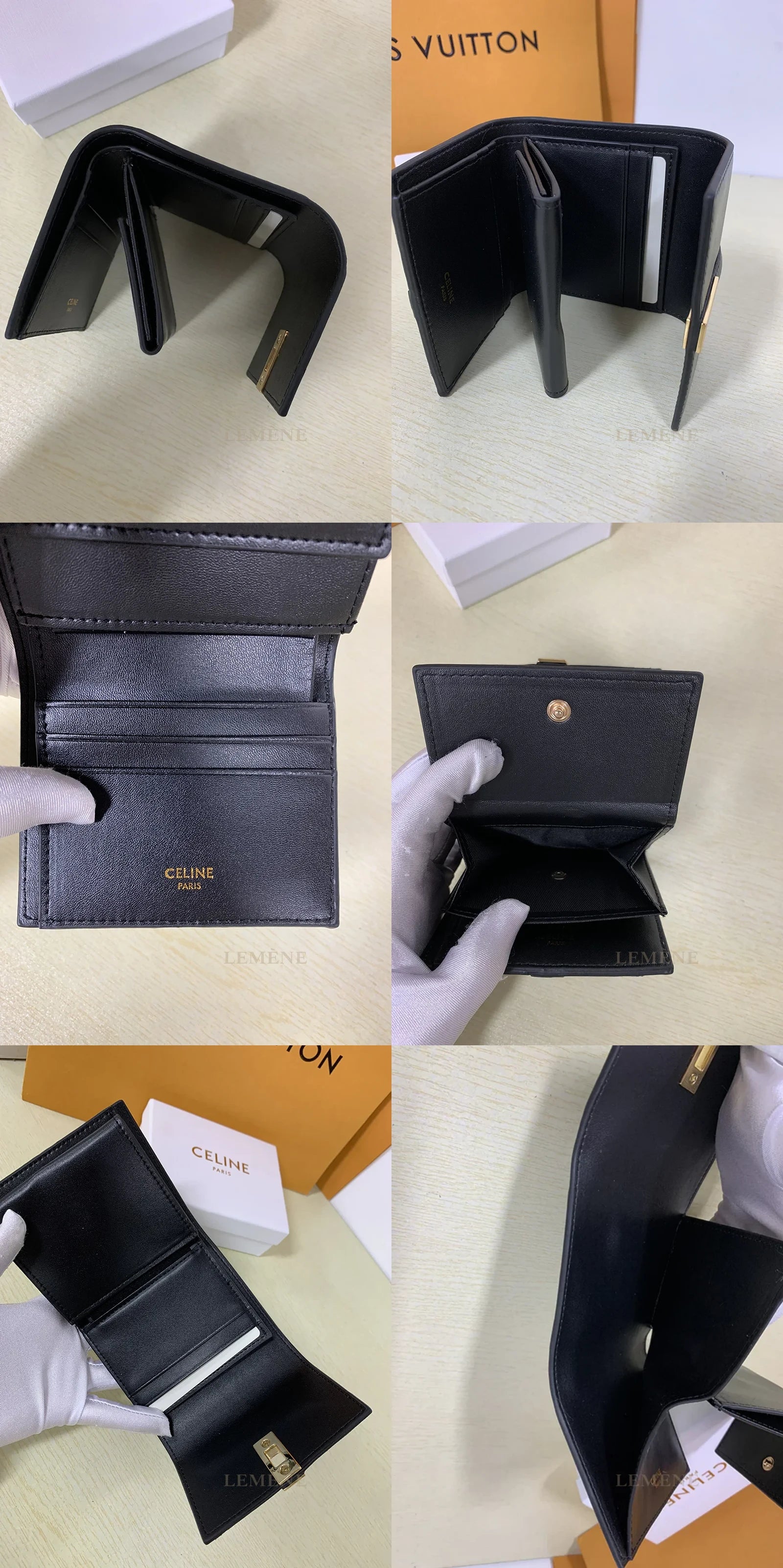셀린느 샤이니 카프스킨 스몰 3단 지갑 블랙