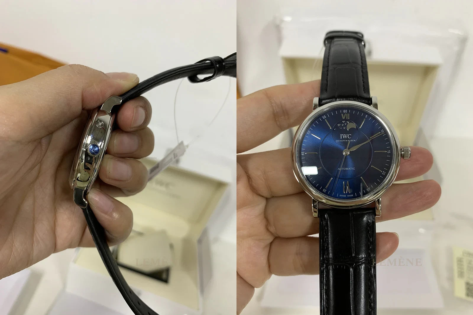 iwc 포르토피노 오토매틱 문 페이즈 스틸블루