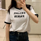 셀린느 파리스 배색 반팔 티셔츠 착용 이미지