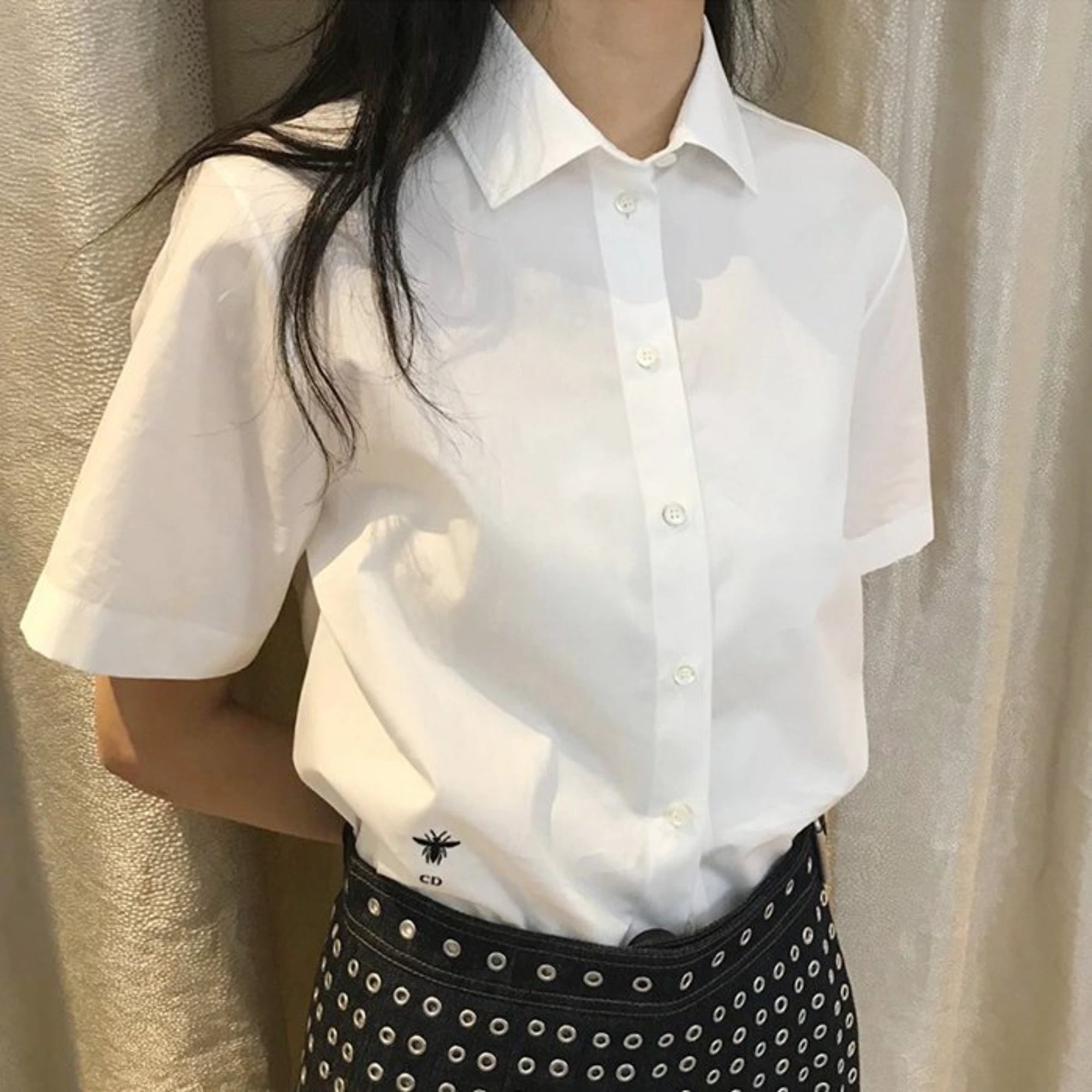 디올 꿀벌 자수 반팔 셔츠 착용 이미지