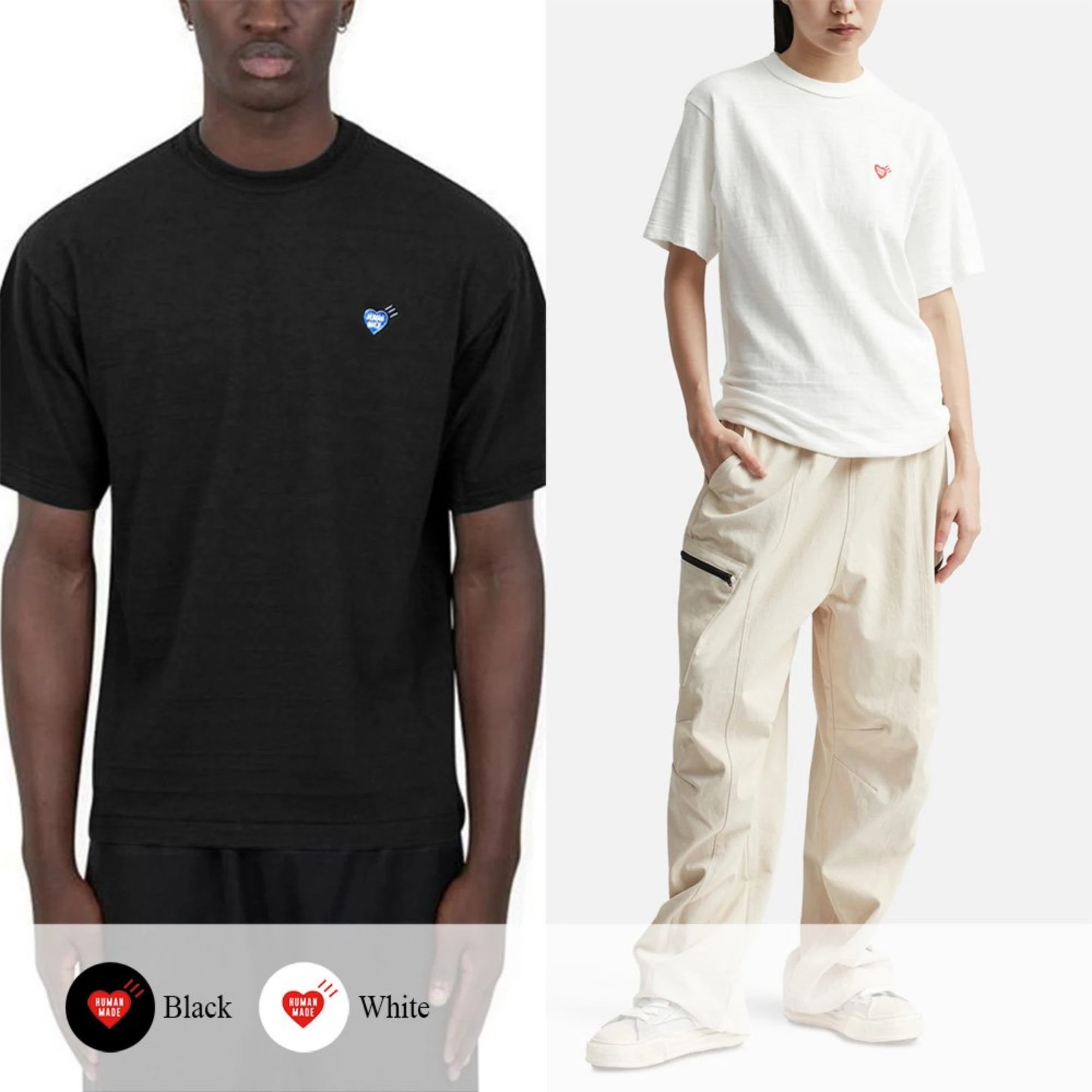 휴먼메이드 하트 배지 자수 반팔 티셔츠