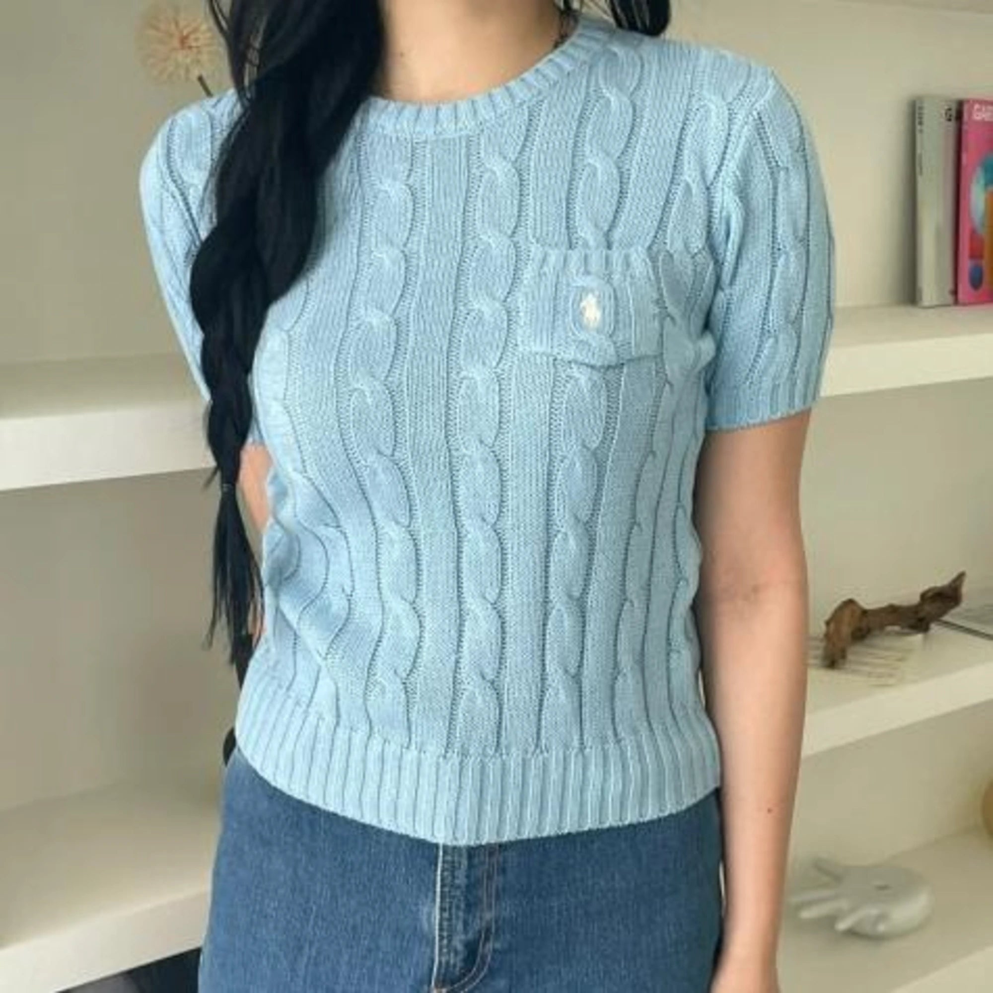 폴로 랄프로렌 케이블 반팔 스웨터 착용 이미지