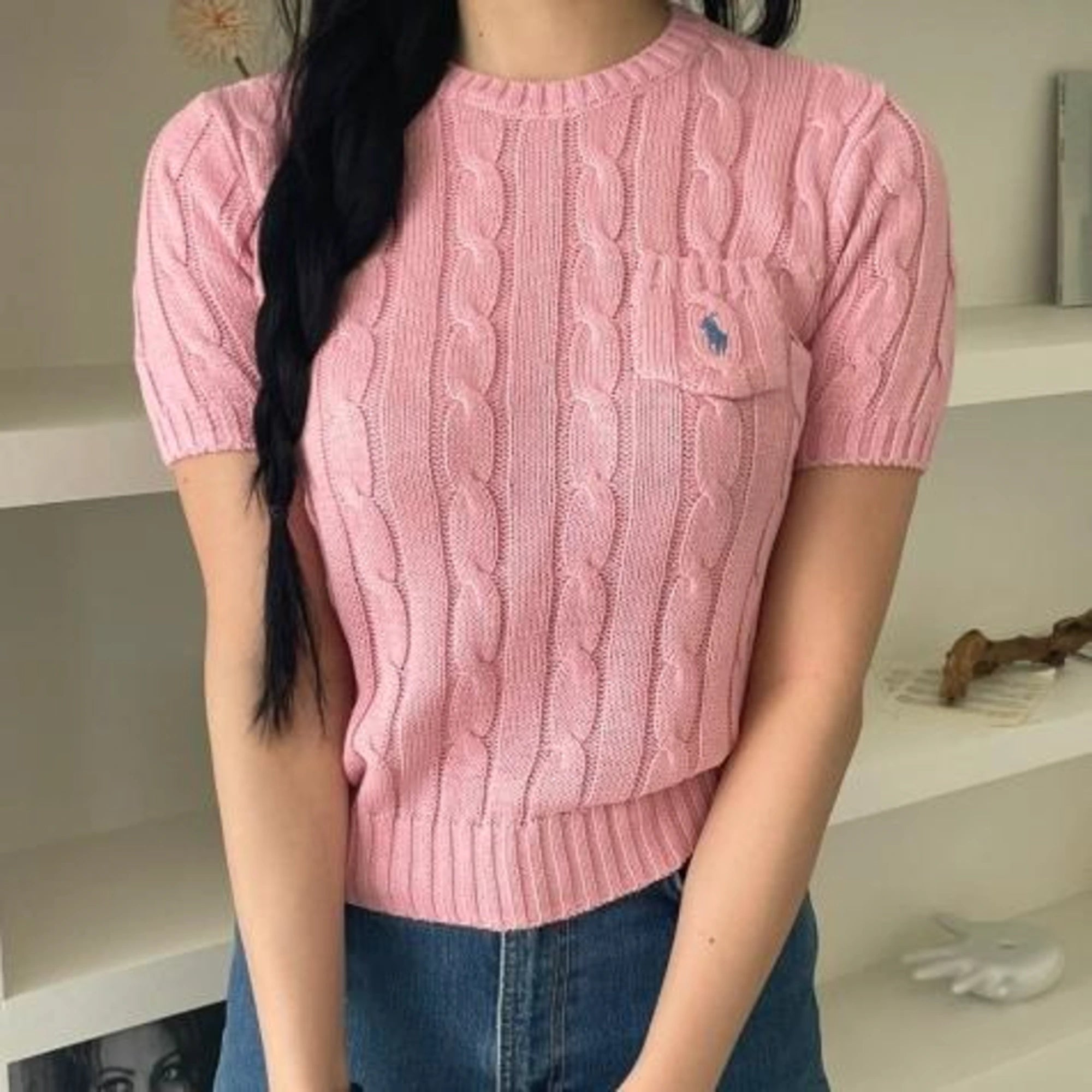 폴로 랄프로렌 케이블 반팔 스웨터 착용 이미지